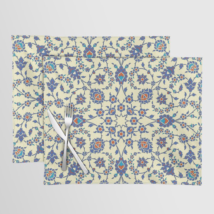 Ottoman Arabesque Floral Pattern Lemon Blue Turquoise & Red Placemat Gallery Image 1