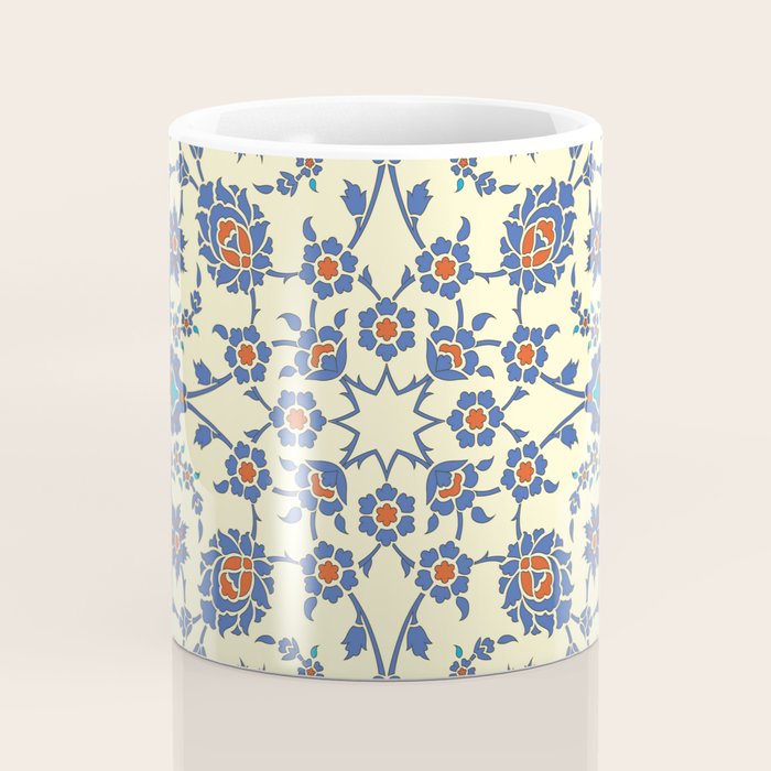 Ottoman Arabesque Floral Pattern Lemon Blue Turquoise & Red Coffee Mug Gallery Image 4