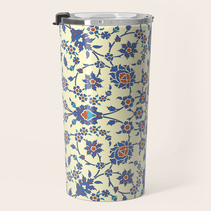 Ottoman Arabesque Floral Pattern Lemon Blue Turquoise & Red Travel Mug Gallery Image 3