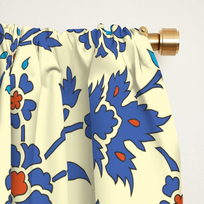 Ottoman Arabesque Floral Pattern Lemon Blue Turquoise & Red Window Curtain Gallery Image 2