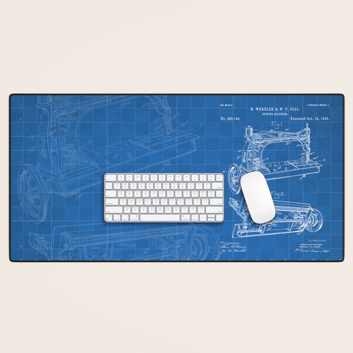 Sewing Machine Patent - Seamstress Craft Sewing Room Art - Blueprint Desk Mat Gallery Image 1