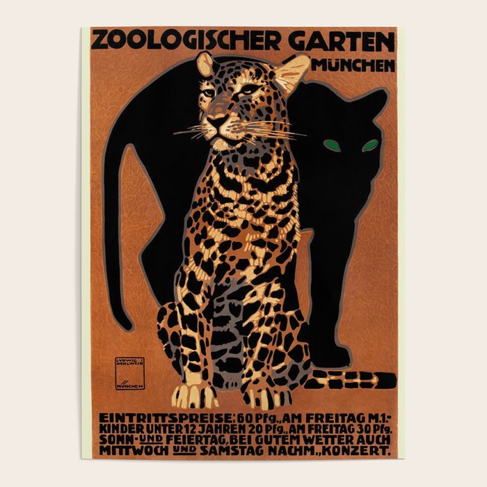 Vintage Munich Zoo Leopard 1912 Advertisement Poster Gallery Image 4