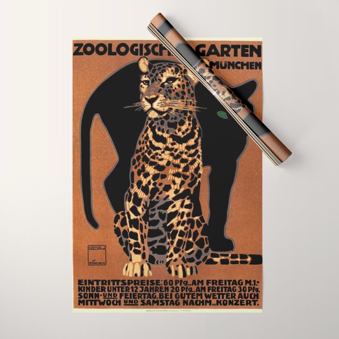 Vintage Munich Zoo Leopard 1912 Advertisement Wrapping Paper Gallery Image 1