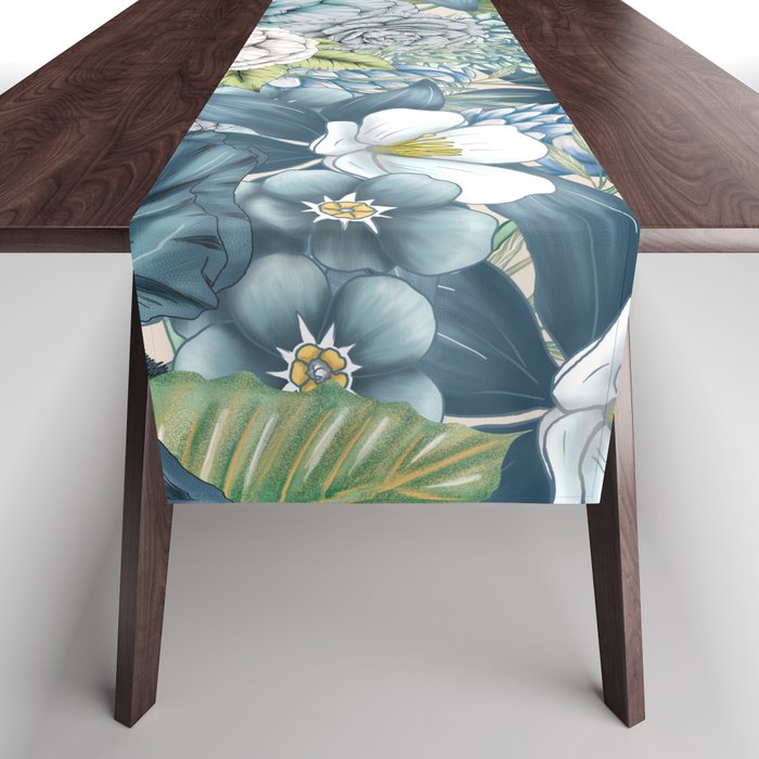 Blue Floral Garden Table Runner Gallery Image 1