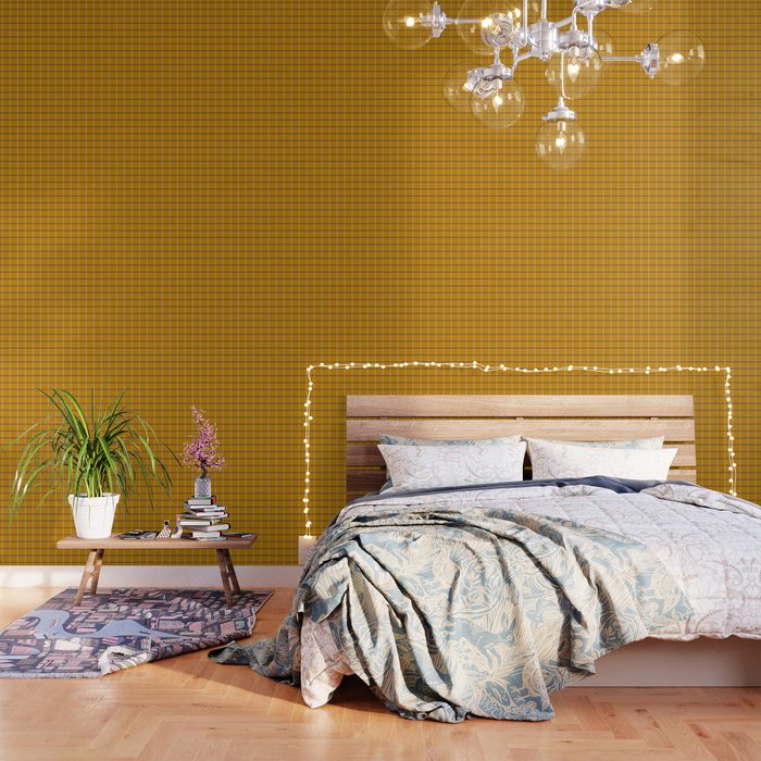 Midcentury Grid Lines in Mustard Yellow Wallpaper Gallery Image 3