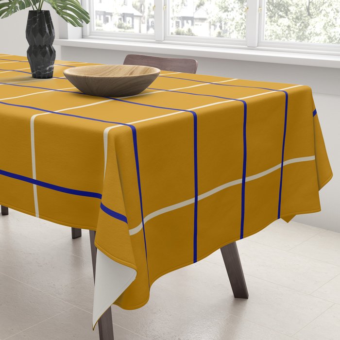 Midcentury Grid Lines in Mustard Yellow Tablecloth Gallery Image 3