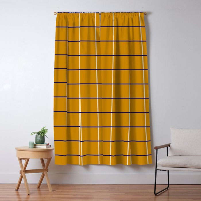 Midcentury Grid Lines in Mustard Yellow Window Curtain Gallery Image 5