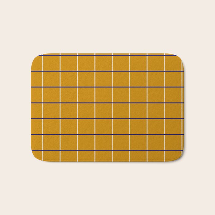 Midcentury Grid Lines in Mustard Yellow Bath Mat Gallery Image 1