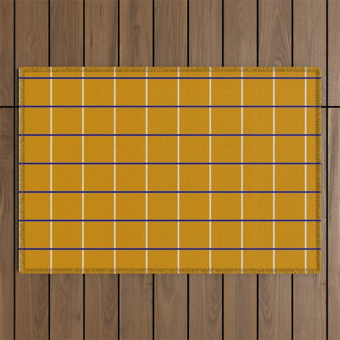 Midcentury Grid Lines in Mustard Yellow Outdoor Rug Gallery Image 1