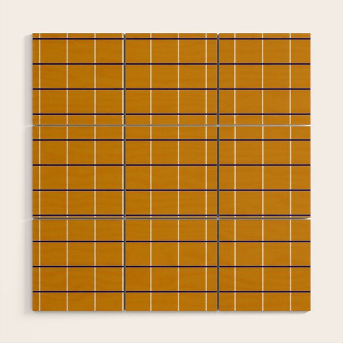 Midcentury Grid Lines in Mustard Yellow Wood Wall Art Gallery Image 1