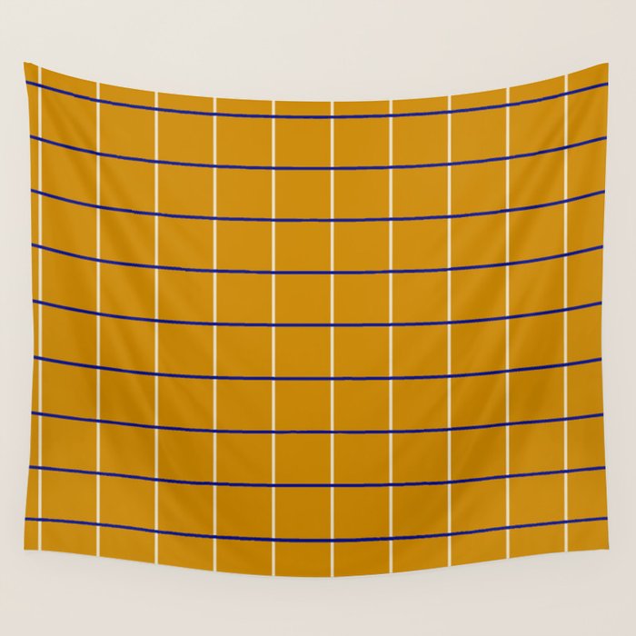 Midcentury Grid Lines in Mustard Yellow Wall Tapestry Gallery Image 1