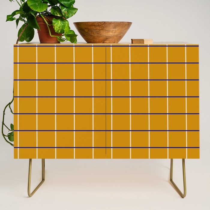 Midcentury Grid Lines in Mustard Yellow Credenza Gallery Image 1