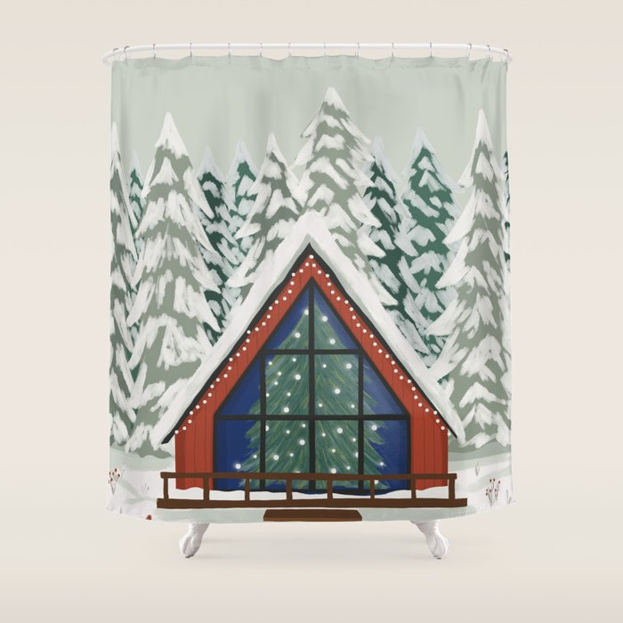 Winter Cabin Shower Curtain Gallery Image 1