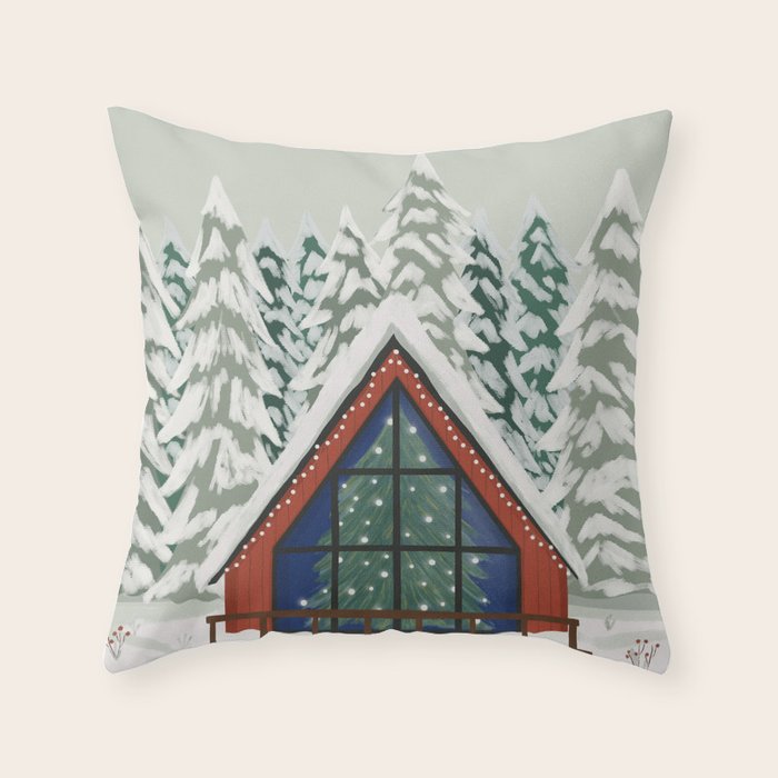 Winter Cabin Throw Pillow Gallery Image 1