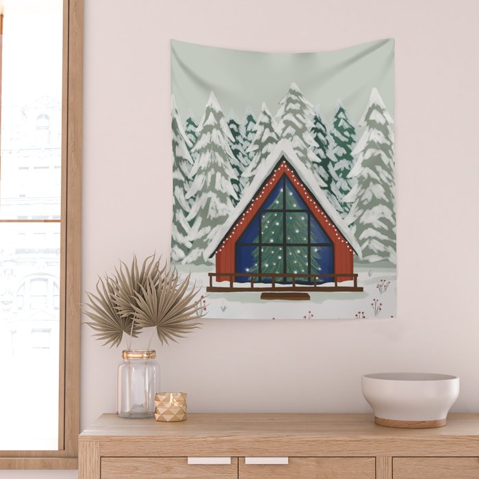 Winter Cabin Wall Tapestry Gallery Image 2