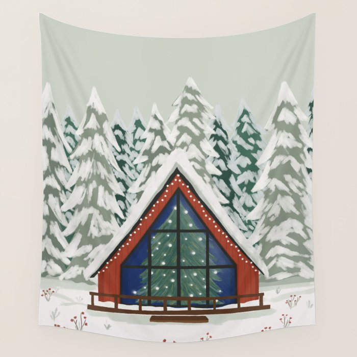 Winter Cabin Wall Tapestry Gallery Image 4