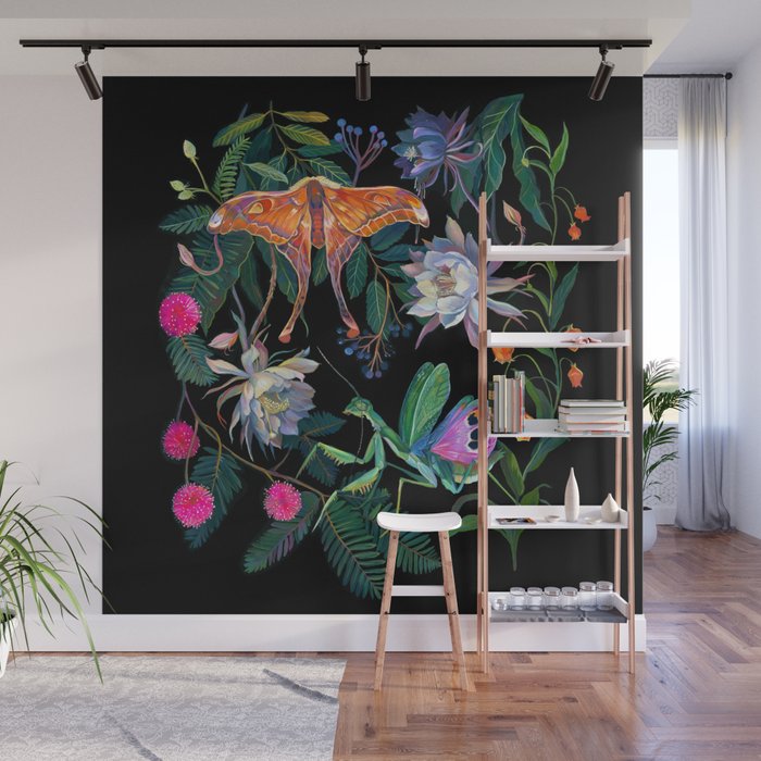 Mantis and Moth Cactus Flower Wall Mural Gallery Image 1