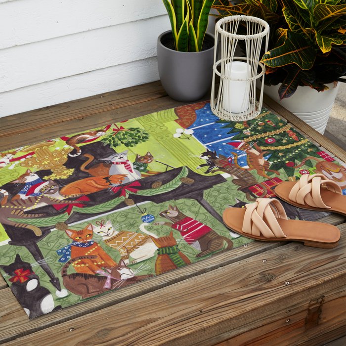 Christmas Cats playing Piano Outdoor Rug Gallery Image 2