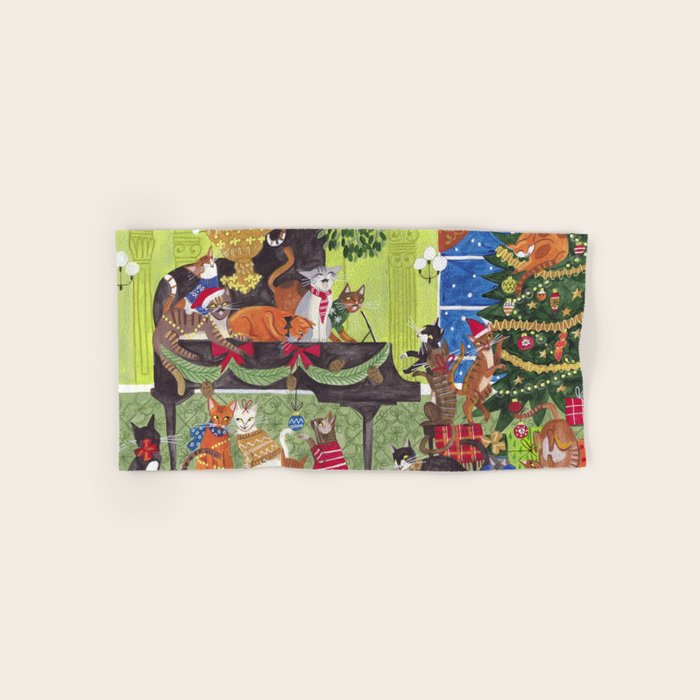 Christmas Cats playing Piano Bath Towel Gallery Image 1