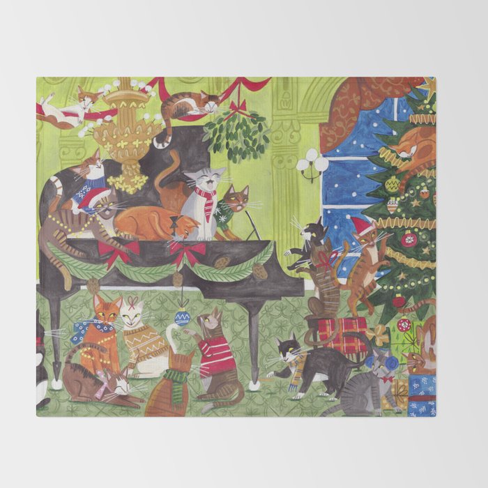 Christmas Cats playing Piano Throw Blanket Gallery Image 2