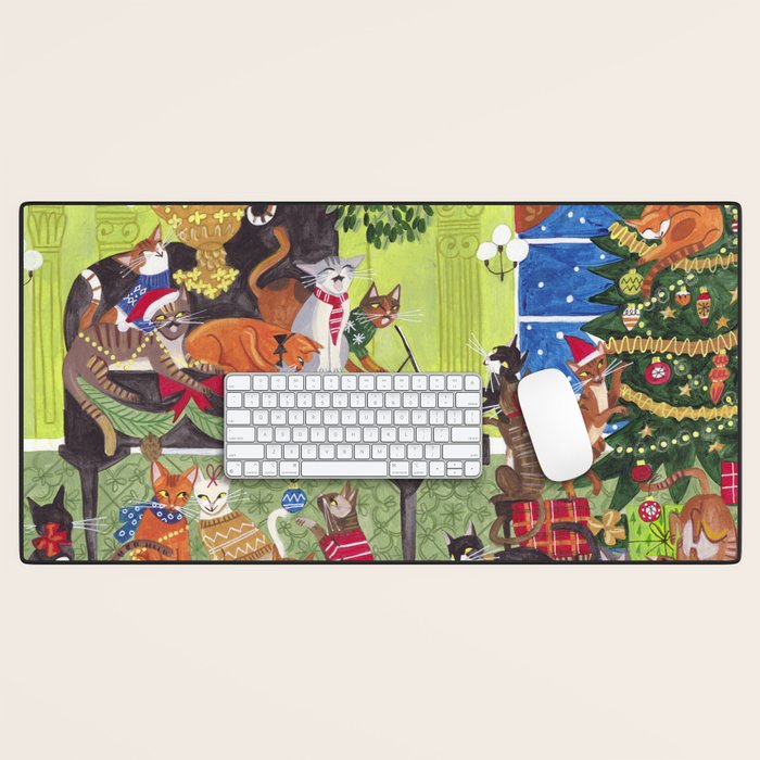 Christmas Cats playing Piano Desk Mat Gallery Image 1