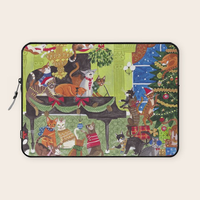 Christmas Cats playing Piano Laptop Sleeve Gallery Image 1