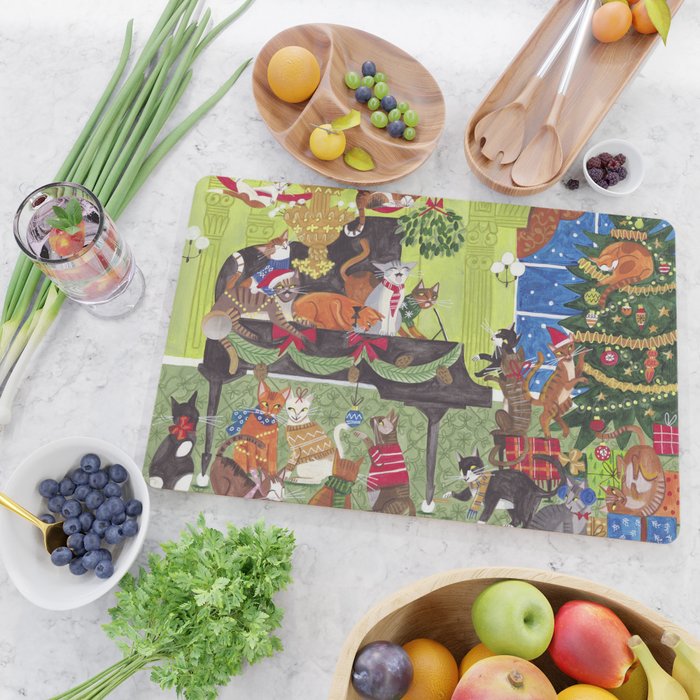 Christmas Cats playing Piano Cutting Board Gallery Image 2