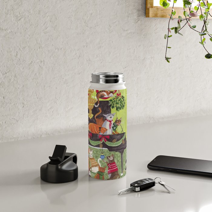 Christmas Cats playing Piano Water Bottle Gallery Image 4