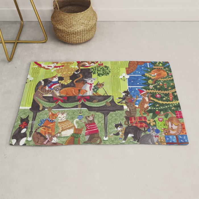 Christmas Cats playing Piano Rug Gallery Image 1