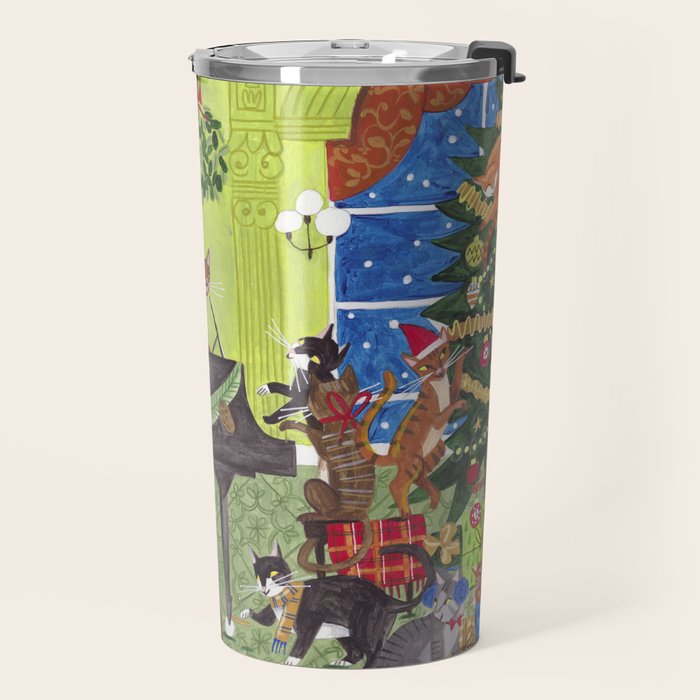 Christmas Cats playing Piano Travel Mug Gallery Image 2