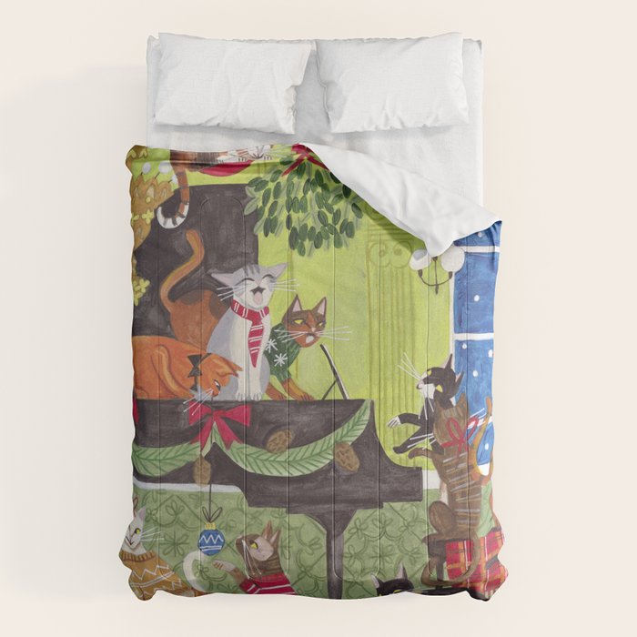 Christmas Cats playing Piano Comforter Gallery Image 1