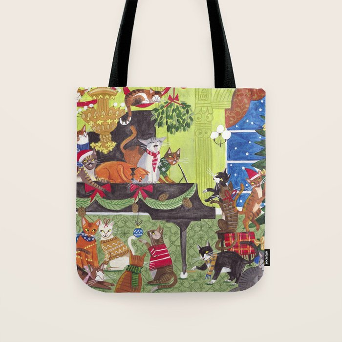 Christmas Cats playing Piano Tote Bag Gallery Image 1