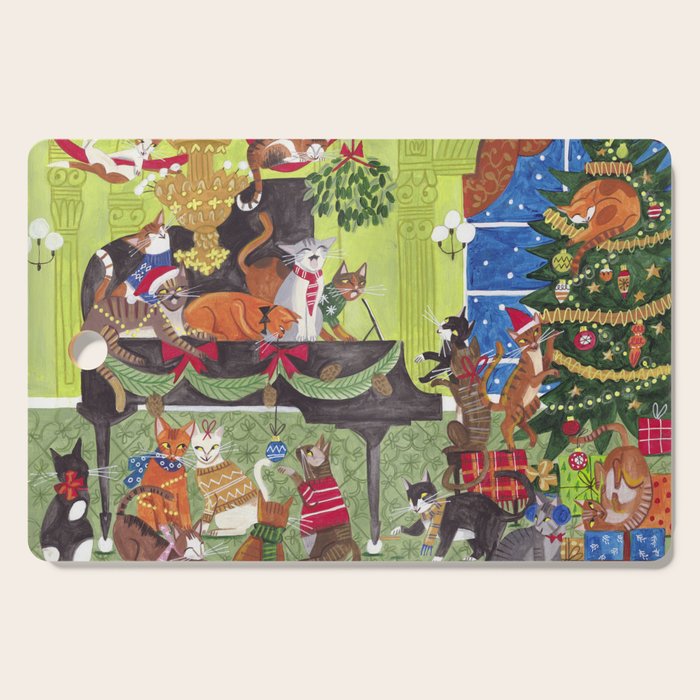 Christmas Cats playing Piano Cutting Board Gallery Image 1