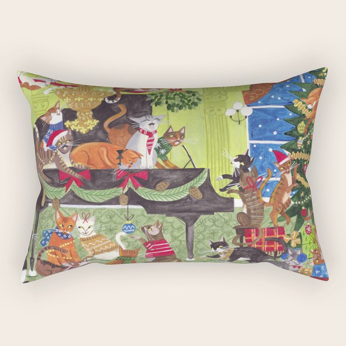 Christmas Cats playing Piano Rectangular Pillow Gallery Image 1