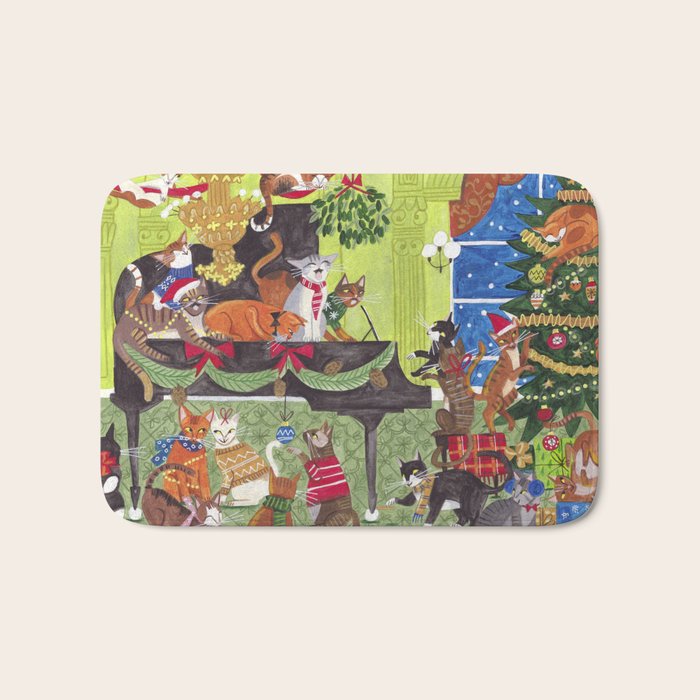 Christmas Cats playing Piano Bath Mat Gallery Image 1
