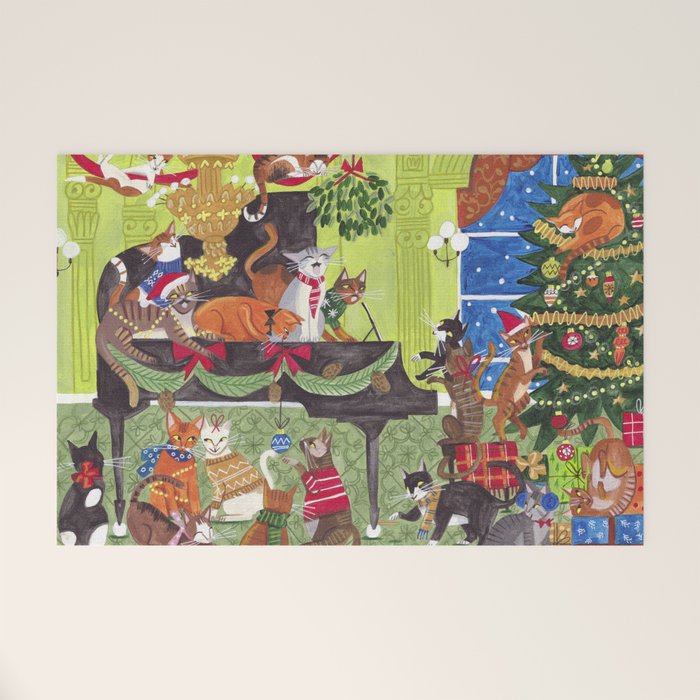 Christmas Cats playing Piano Welcome Mat Gallery Image 1