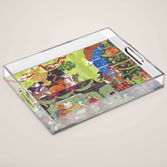 Christmas Cats playing Piano Acrylic Tray Gallery Image 1