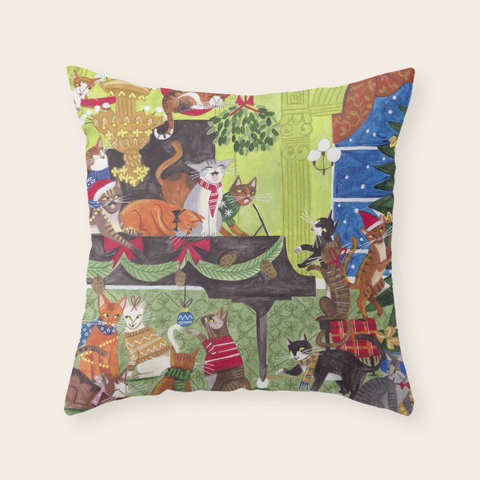 Christmas Cats playing Piano Throw Pillow Gallery Image 6