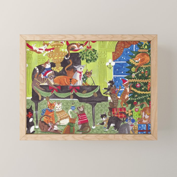 Christmas Cats playing Piano Mini Art Print Gallery Image 1