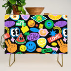 Retro cartoon sticker pattern Credenza Gallery Image 1
