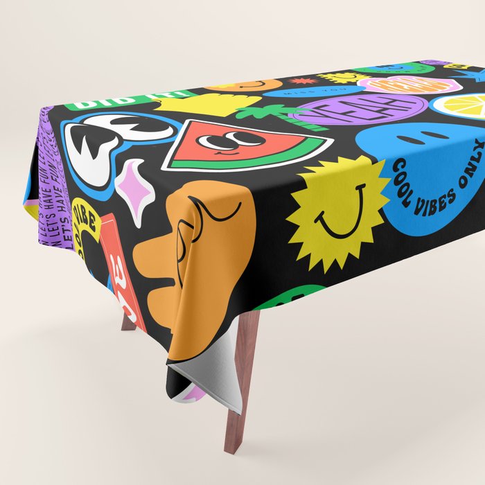 Retro cartoon sticker pattern Tablecloth Gallery Image 1