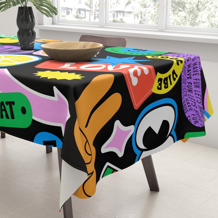 Retro cartoon sticker pattern Tablecloth Gallery Image 3