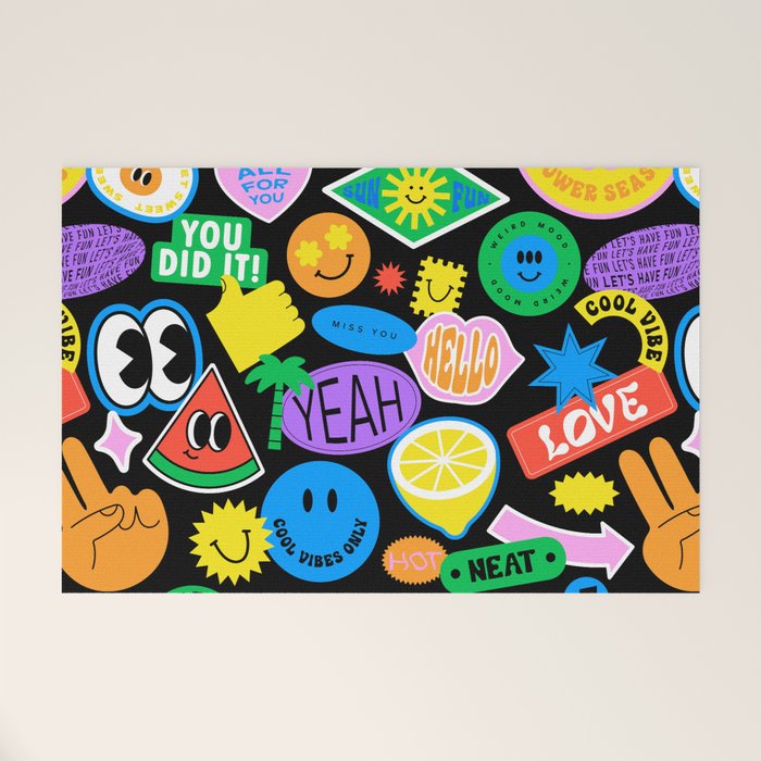 Retro cartoon sticker pattern Welcome Mat Gallery Image 1