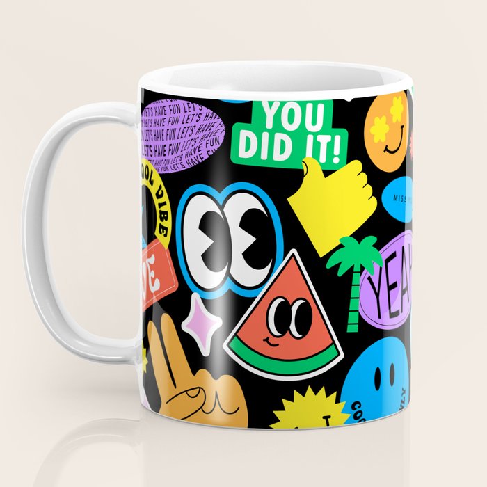 Retro cartoon sticker pattern Coffee Mug Gallery Image 3