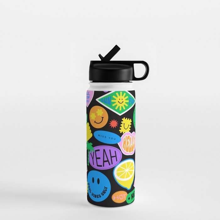 Retro cartoon sticker pattern Water Bottle Gallery Image 1