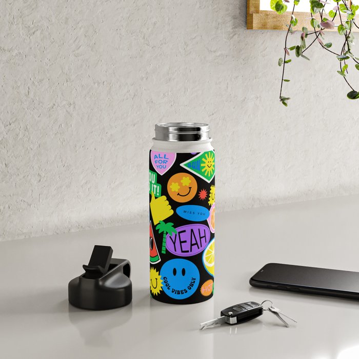 Retro cartoon sticker pattern Water Bottle Gallery Image 4