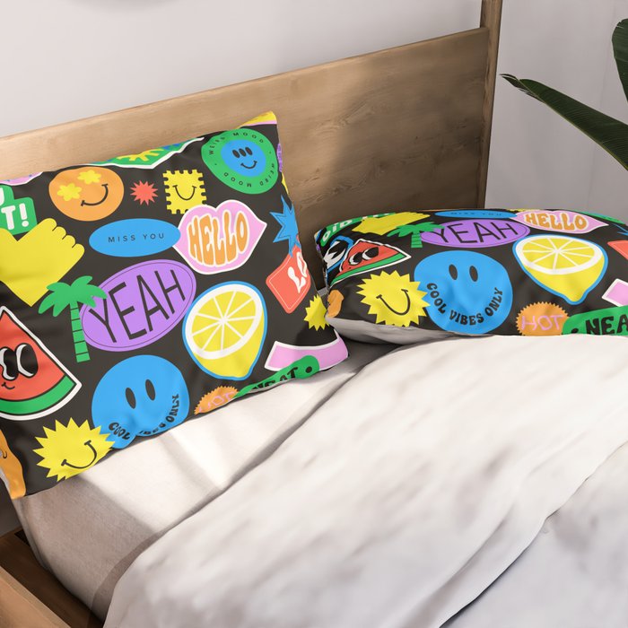 Retro cartoon sticker pattern Pillow Sham Gallery Image 2