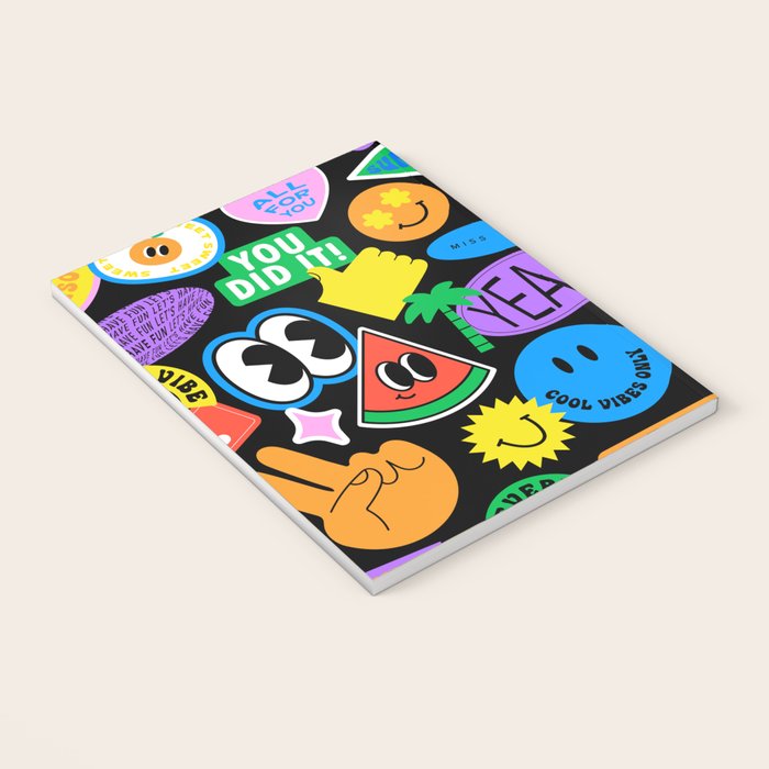 Retro cartoon sticker pattern Notebook Gallery Image 3