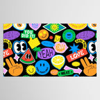 Retro cartoon sticker pattern Tablecloth Gallery Image 2