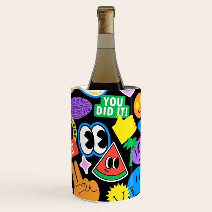 Retro cartoon sticker pattern Wine Chiller Gallery Image 2